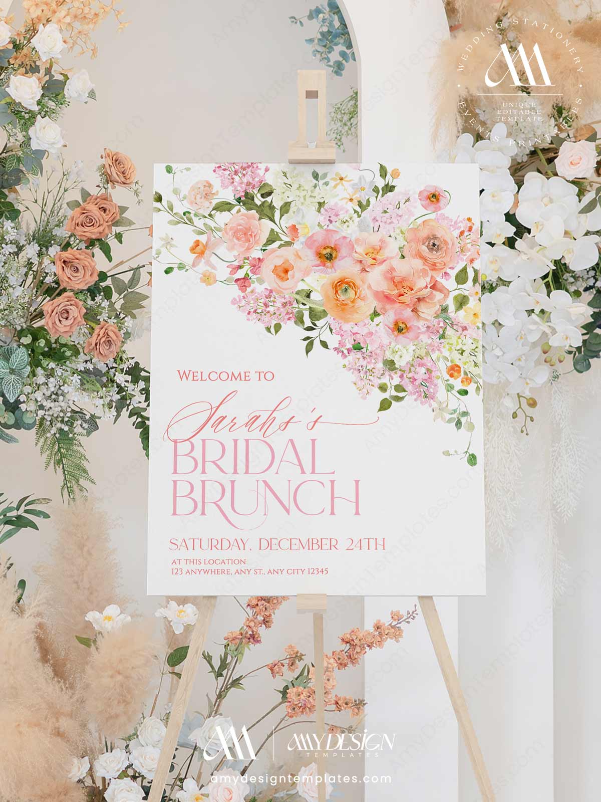 Pink Peach Floral Bridal Brunch Welcome Sign Template Printable | Watercolor Spring Flower Bridal Shower Board | Editable Blush Pink Entrance Poster Pink Peach Floral Bridal Brunch Welcome Sign Template Printable | Watercolor Spring Flower Bridal Shower Board | Editable Blush Pink Entrance Poster
