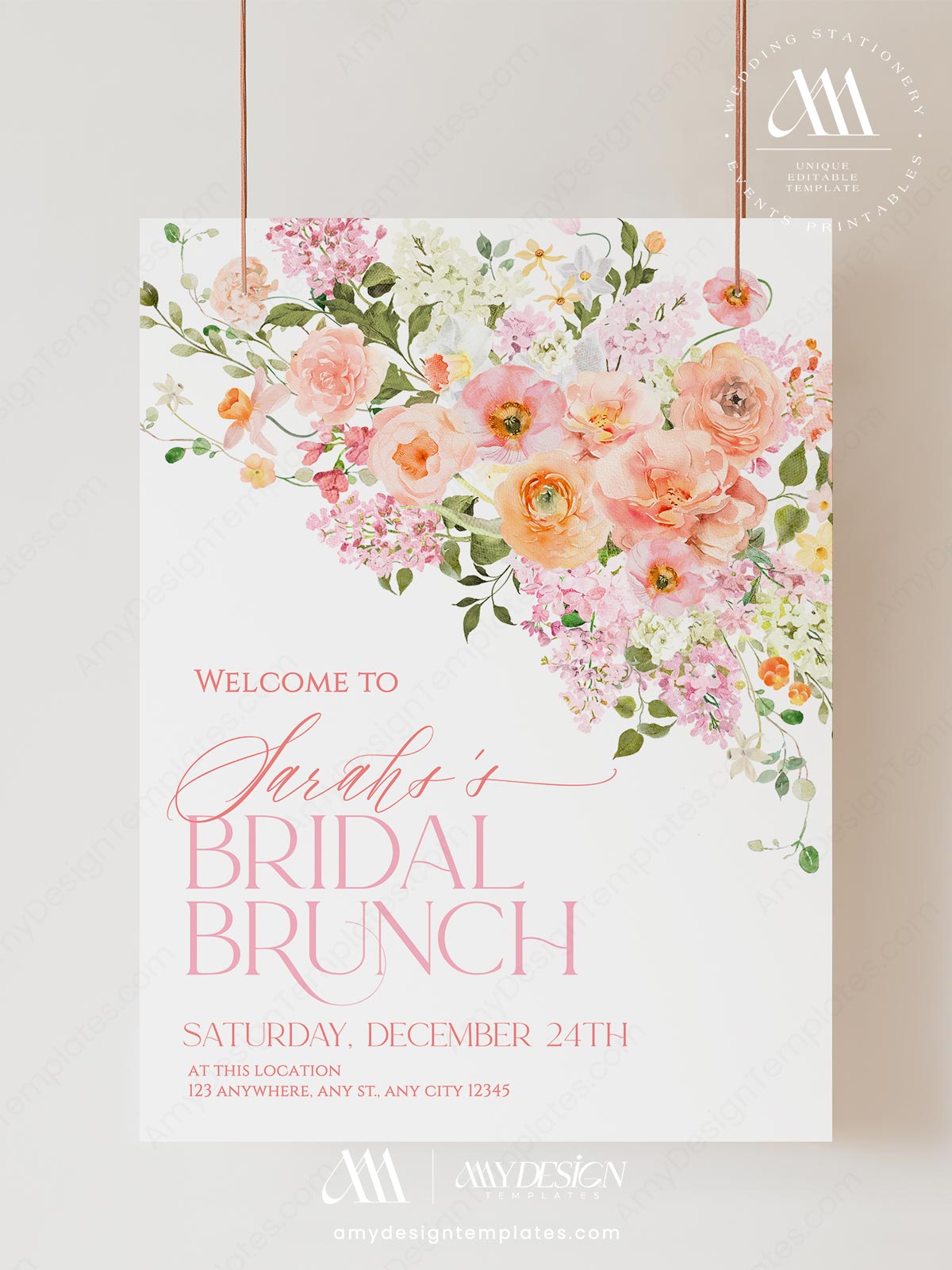 Pink Peach Floral Bridal Brunch Welcome Sign Template Printable | Watercolor Spring Flower Bridal Shower Board | Editable Blush Pink Entrance Poster Pink Peach Floral Bridal Brunch Welcome Sign Template Printable | Watercolor Spring Flower Bridal Shower Board | Editable Blush Pink Entrance Poster