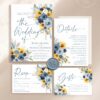 Navy Blue Sunflower Wedding Invitation Suite Template Printable | Rustic Country Floral Details Card Set | Slate Blue Rose Marriage Invite Navy Blue Sunflower Wedding Invitation Suite Template Printable | Rustic Country Floral Details Card Set | Slate Blue Rose Marriage Invite