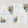 Navy Blue Sunflower Wedding Invitation Suite Template Printable | Rustic Country Floral Details Card Set | Slate Blue Rose Marriage Invite Navy Blue Sunflower Wedding Invitation Suite Template Printable | Rustic Country Floral Details Card Set | Slate Blue Rose Marriage Invite