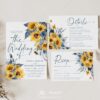 Dusty Blue Sunflower Wedding Invitation Suite Template Set | Navy Sunflowers Wedding Card Editable Printable Sunflower & Dusty Blue Watercolor Wedding Invitation Suite Template