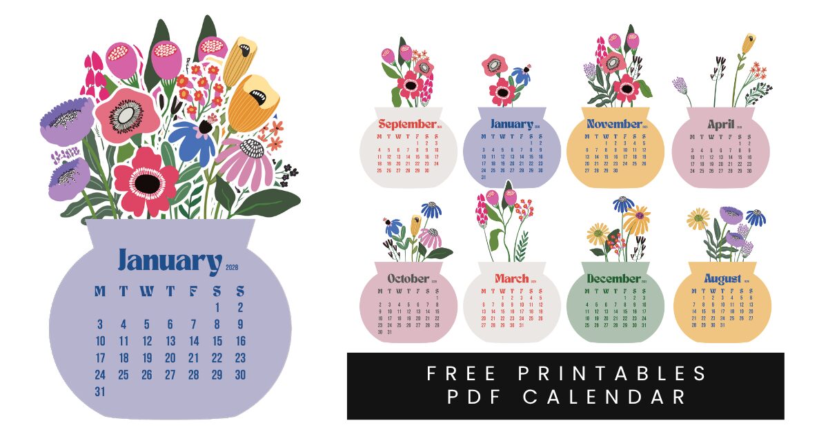 Free Printable 2027 2028 Floral Vase Desk Calendar PDF