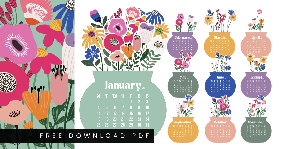 Free Printable 2027 2028 Floral Vase Desk Calendar PDF