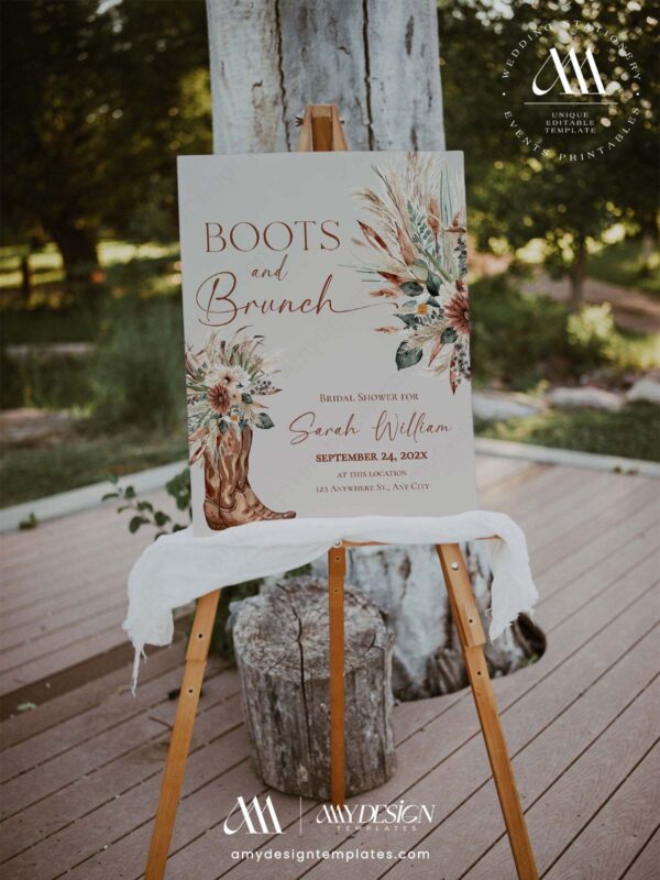 Rustic Western Boots and Brunch Neutral Bridal Shower Welcome Sign Template | Printable Cowgirl Boot Dried Floral Pampas Grass Board | Editable Beige Vertical Entrance Display Rustic Western Boots and Brunch Neutral Bridal Shower Welcome Sign Template | Printable Cowgirl Boot Dried Floral Pampas Grass Board | Editable Beige Vertical Entrance Display
