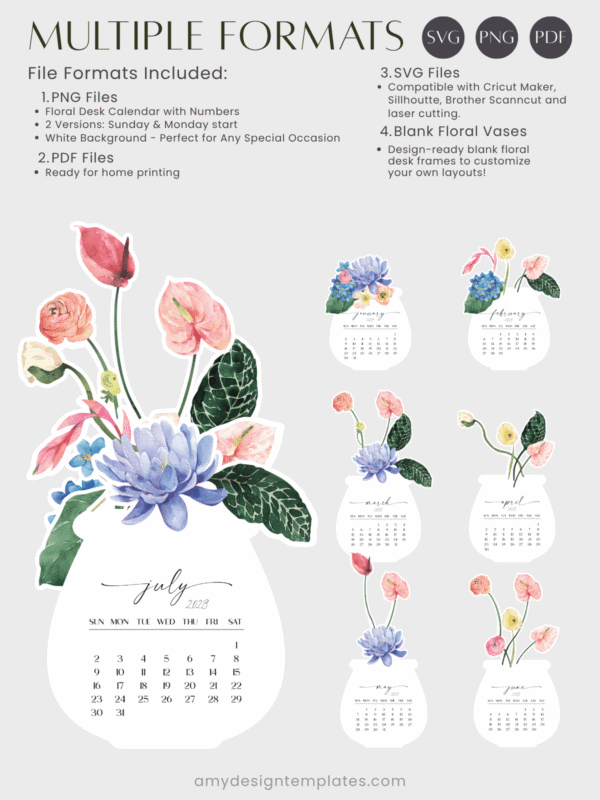 Watercolor Tropical Botanical Jar Desk Calendar Monthly Card Printable DIY | Anthurium Water Lily Monthly Cards Calendar Printable 2027 2028 Digital Download Watercolor Tropical Botanical Jar Desk Calendar Monthly Card Printable DIY | Anthurium Water Lily Monthly Cards Calendar Printable 2027 2028 Digital Download
