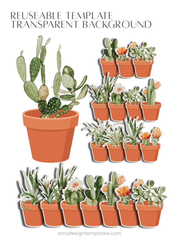Cactus Succulent Pot Watercolor Desk Calendar Printable | Terracotta Houseplant Monthly Cards Calendar 2027 2028
