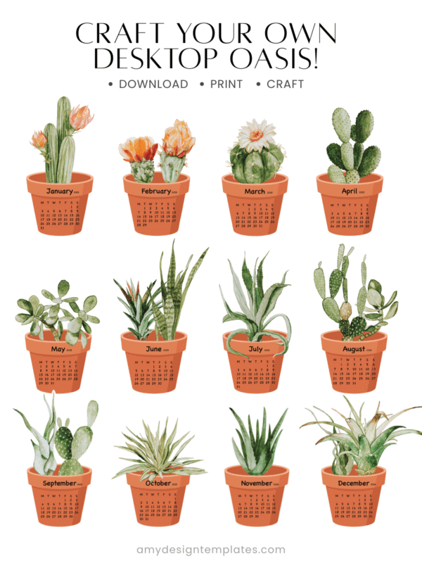 Cactus Succulent Pot Watercolor Desk Calendar Printable | Terracotta Houseplant Monthly Cards Calendar 2027 2028 Cactus Succulent Pot Watercolor Desk Calendar Printable | Terracotta Houseplant Monthly Cards Calendar 2027 2028