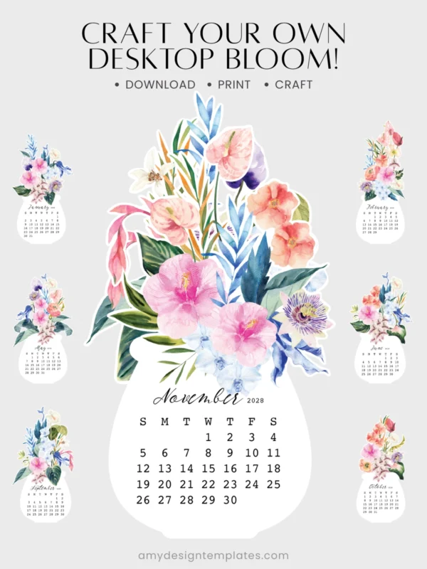 Watercolor Hibiscus Desk Calendar Printable Monthly Planner DIY | Tropical Botanical Monthly Desk Decor 2027 2028 Calendar Watercolor Hibiscus Desk Calendar Printable Monthly Planner DIY | Tropical Botanical Monthly Desk Decor 2027 2028 Calendar