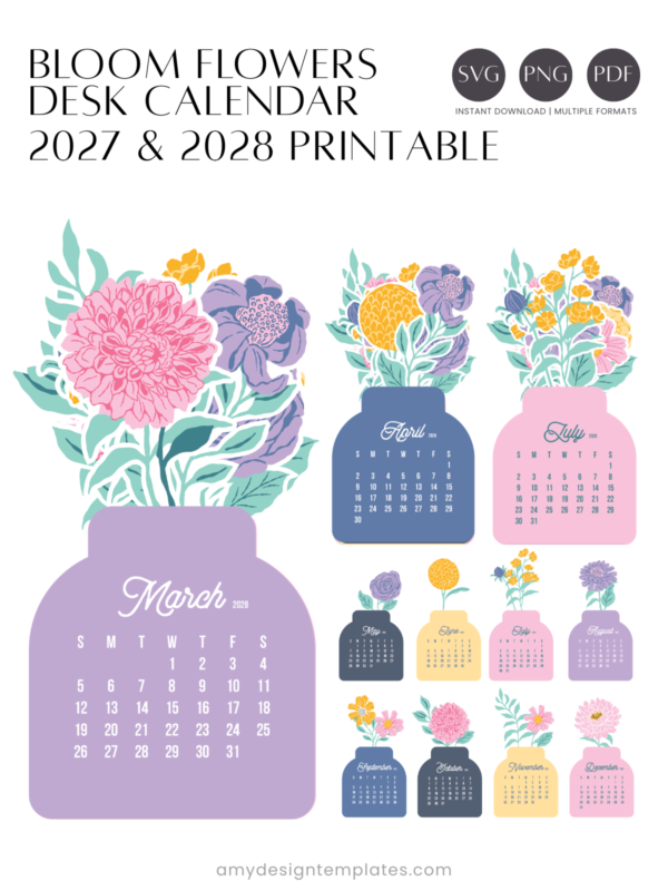 Pastel Peony Dahlia Jar Desk Calendar Monthly Printable Card | Floral Bouquet Monthly Calendar 2027 2028 | Retro Glass Jar Aesthetic Office Decor Pastel Peony Dahlia Jar Desk Calendar Monthly Printable Card | Floral Bouquet Monthly Calendar 2027 2028 | Retro Glass Jar Aesthetic Office Decor