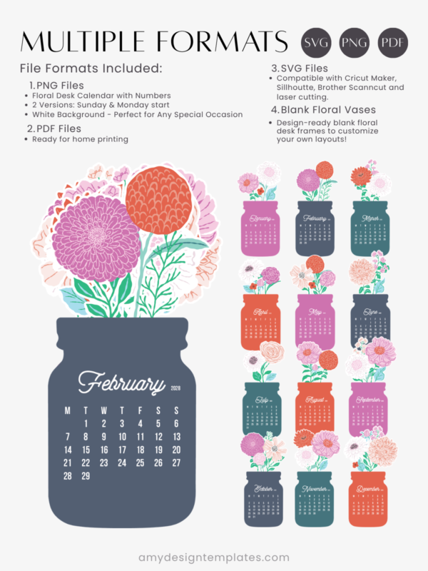 Floral Mason Jar Desk Calendar Monthly Printable Digital Download | Floral Bouquet Planner Monthly Cards 2027 2028 | Retro Glass Jar Aesthetic Office Decor Floral Mason Jar Desk Calendar Monthly Printable Digital Download | Floral Bouquet Planner Monthly Cards 2027 2028 | Retro Glass Jar Aesthetic Office Decor