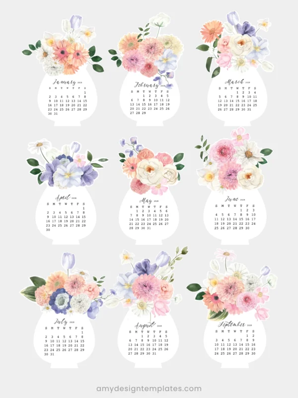 Pastel Dahlia Peony Vase Desk Calendar Planner Printable | Spring Floral Bouquet Monthly Cards 2027 2028 | Aesthetic Desk Accessories Pastel Dahlia Peony Vase Desk Calendar Planner Printable | Spring Floral Bouquet Monthly Cards 2027 2028 | Aesthetic Desk Accessories