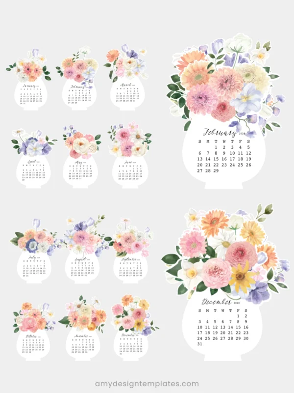 Pastel Dahlia Peony Vase Desk Calendar Planner Printable | Spring Floral Bouquet Monthly Cards 2027 2028 | Aesthetic Desk Accessories Pastel Dahlia Peony Vase Desk Calendar Planner Printable | Spring Floral Bouquet Monthly Cards 2027 2028 | Aesthetic Desk Accessories