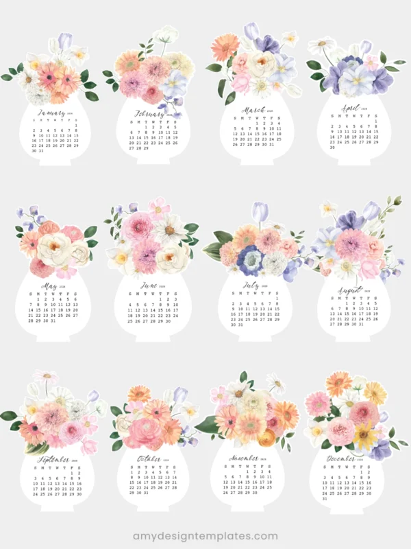 Pastel Dahlia Peony Vase Desk Calendar Planner Printable | Spring Floral Bouquet Monthly Cards 2027 2028 | Aesthetic Desk Accessories Pastel Dahlia Peony Vase Desk Calendar Planner Printable | Spring Floral Bouquet Monthly Cards 2027 2028 | Aesthetic Desk Accessories