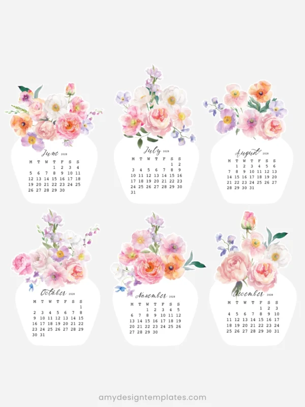 Watercolor Pink Flowers Vase Desk Calendar Digital Download | Romantic Floral Monthly Cards Printable 2027 2028 Watercolor Pink Flowers Vase Desk Calendar Digital Download | Romantic Floral Monthly Cards Printable 2027 2028