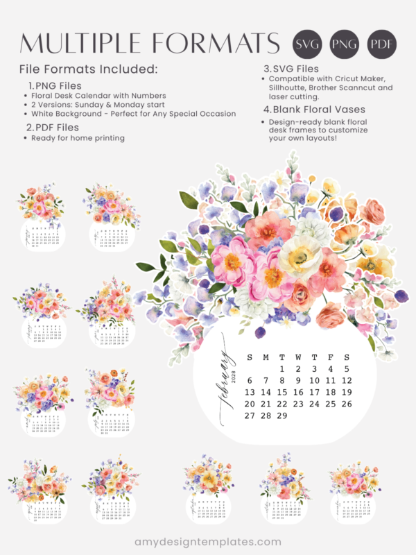 Bright Bouquet Floral Vase Desk Calendar Monthly Planner Printable | 2027 2028 Desk Calendar Decor Accessories Bright Bouquet Floral Vase Desk Calendar Monthly Planner Printable | 2027 2028 Desk Calendar Decor Accessories