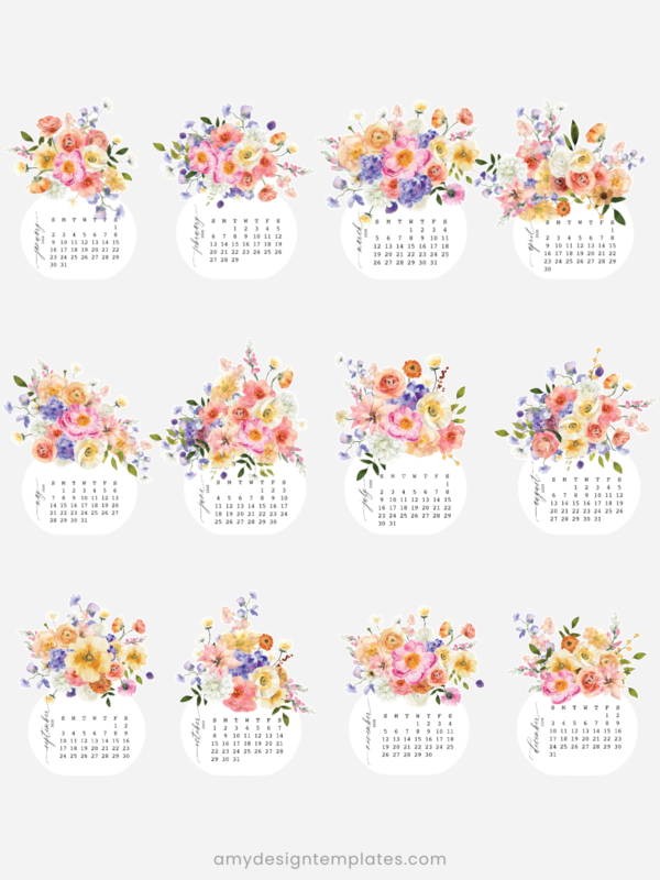 Bright Bouquet Floral Vase Desk Calendar Monthly Planner Printable | 2027 2028 Desk Calendar Decor Accessories