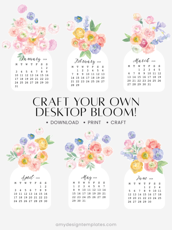 Pastel Ranunculus Vase Desk Calendar Monthly Printable | 2027 2028 Monthly Cards Digital Download | Soft Floral Bouquet Pastel Ranunculus Vase Desk Calendar Monthly Printable | 2027 2028 Monthly Cards Digital Download | Soft Floral Bouquet