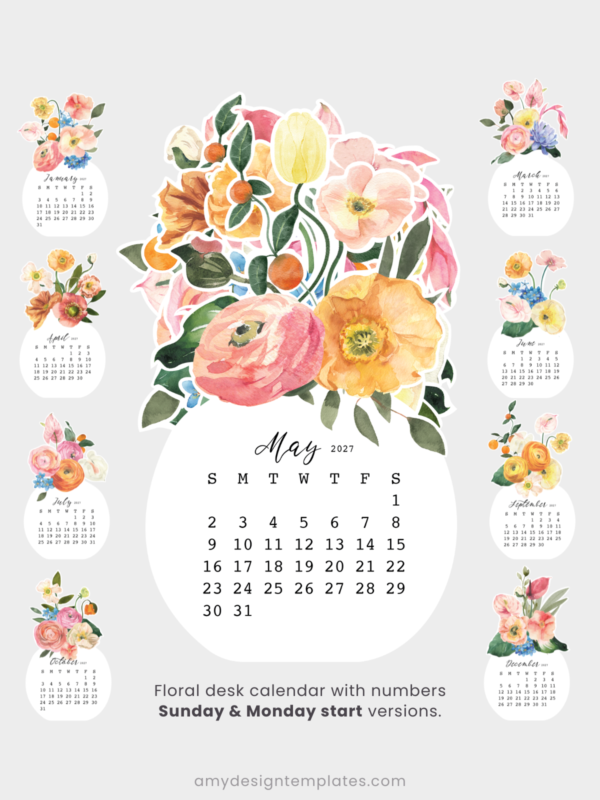 Watercolor Blooming Vase Desk Calendar Printable Paper Craft DIY | Flower Bouquet Monthly Cards Planner 2027 2028 Digital Download Watercolor Blooming Vase Desk Calendar Printable Paper Craft DIY | Flower Bouquet Monthly Cards Planner 2027 2028 Digital Download