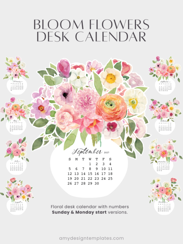 Watercolor Pink Peonies Floral Vase Desk Planner Calendar Printable | Soft Botanical Flower Bouquet Calendar Monthly PDF PNG JPEG 2027 2028 Watercolor Pink Peonies Floral Vase Desk Planner Calendar Printable | Soft Botanical Flower Bouquet Calendar Monthly PDF PNG JPEG 2027 2028