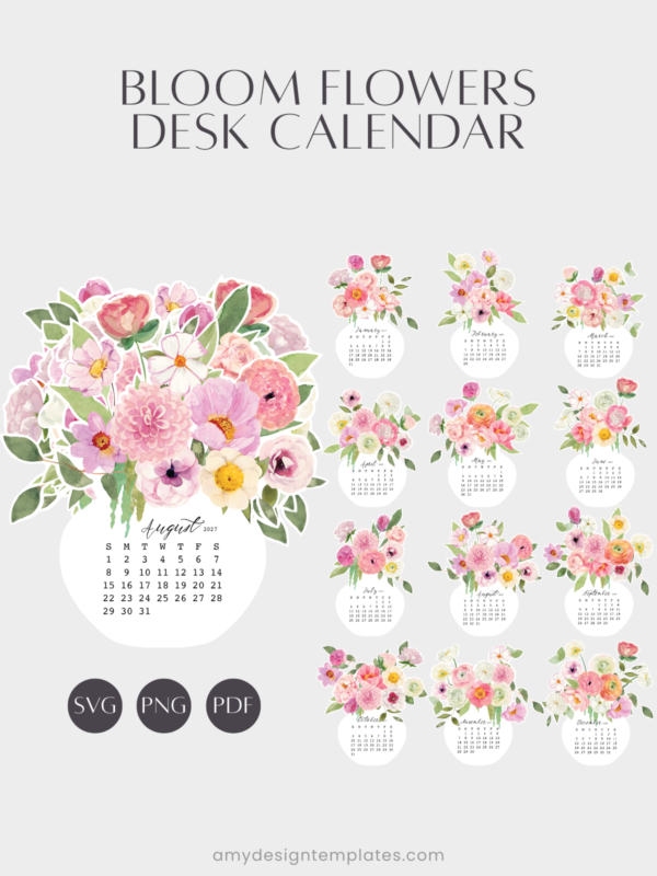 Watercolor Pink Peonies Floral Vase Desk Planner Calendar Printable | Soft Botanical Flower Bouquet Calendar Monthly PDF PNG JPEG 2027 2028 Watercolor Pink Peonies Floral Vase Desk Planner Calendar Printable | Soft Botanical Flower Bouquet Calendar Monthly PDF PNG JPEG 2027 2028