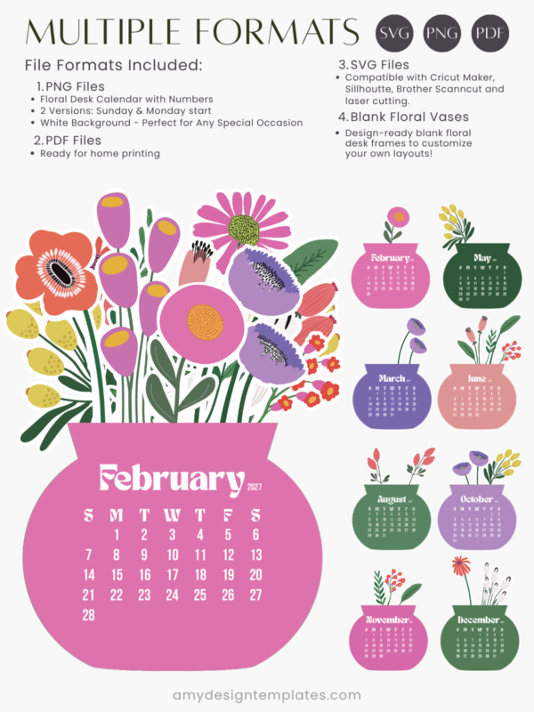 Colorful Botanical Floral Vase Desk Calendar Planner Monthly Printable | Abstract Flowers Bouquet Monthly Calendar Cards Colorful Botanical Floral Vase Desk Calendar Planner Monthly Printable | Abstract Flowers Bouquet Monthly Calendar Cards