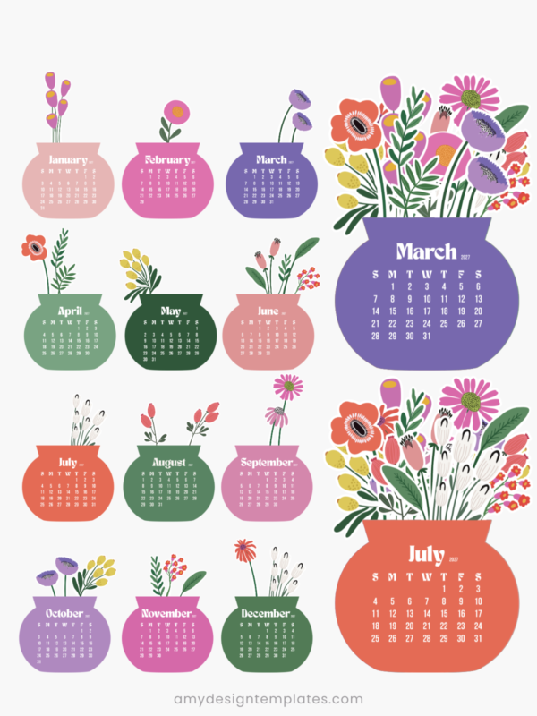 Colorful Botanical Floral Vase Desk Calendar Planner Monthly Printable | Abstract Flowers Bouquet Monthly Calendar Cards Colorful Botanical Floral Vase Desk Calendar Planner Monthly Printable | Abstract Flowers Bouquet Monthly Calendar Cards