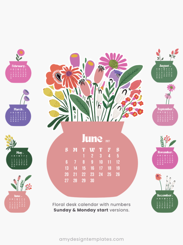 Colorful Botanical Floral Vase Desk Calendar Planner Monthly Printable | Abstract Flowers Bouquet Monthly Calendar Cards Colorful Botanical Floral Vase Desk Calendar Planner Monthly Printable | Abstract Flowers Bouquet Monthly Calendar Cards