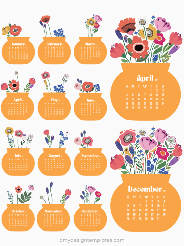 Printable Floral Vase Desk Monthly Calendar | Vibrant Orange Flower Bouquet Calendar 2027 2028 | Desktop Bloom Set PNG PDF SVG Printable Floral Vase Desk Monthly Calendar | Vibrant Orange Flower Bouquet Calendar 2027 2028 | Desktop Bloom Set PNG PDF SVG