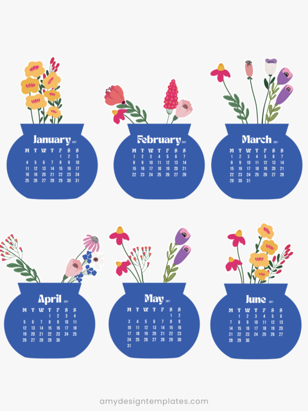 Floral Vase Desk Calendar Cut File PNG PDF SVG | Printable Flower Bouquet Monthly Calendar Template | Royal Blue Desktop Bloom Craft Planner Floral Vase Desk Calendar Cut File PNG PDF SVG | Printable Flower Bouquet Monthly Calendar Template | Royal Blue Desktop Bloom Craft Planner