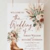 Western Boho Country Botanical Wedding Welcome Sign Template | Printable Cowgirl Boot White Dried Rose Pampas Grass Board | Editable White Vertical Entrance Display Western Boho Country Botanical Wedding Welcome Sign Template | Printable Cowgirl Boot White Dried Rose Pampas Grass Board | Editable White Vertical Entrance Display