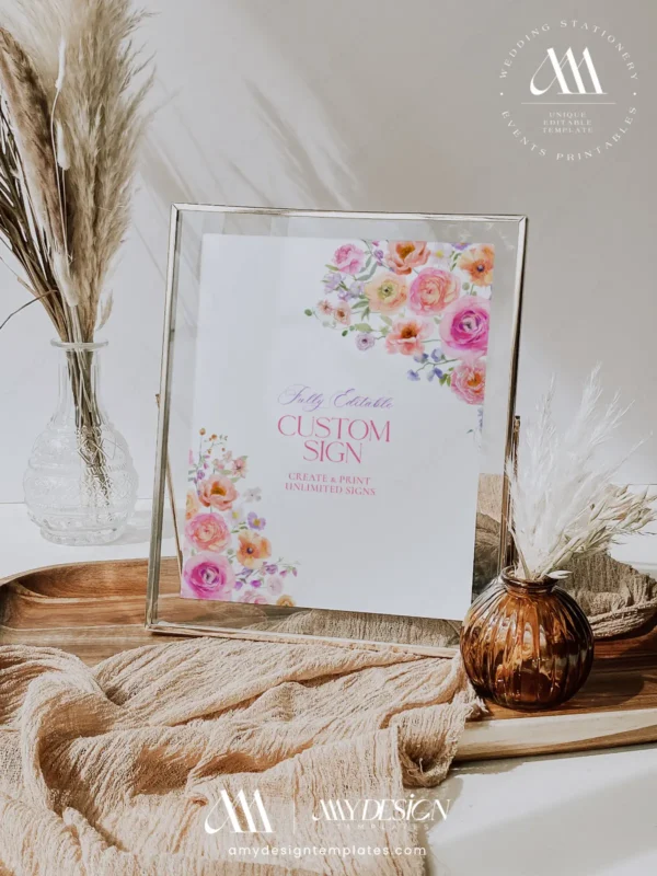 Spring Bloom Floral Wedding Invitation Template Bundle | 50+ Editable Colorful Wedding Stationery Templates Custom Sign Spring Bloom Floral Wedding Template