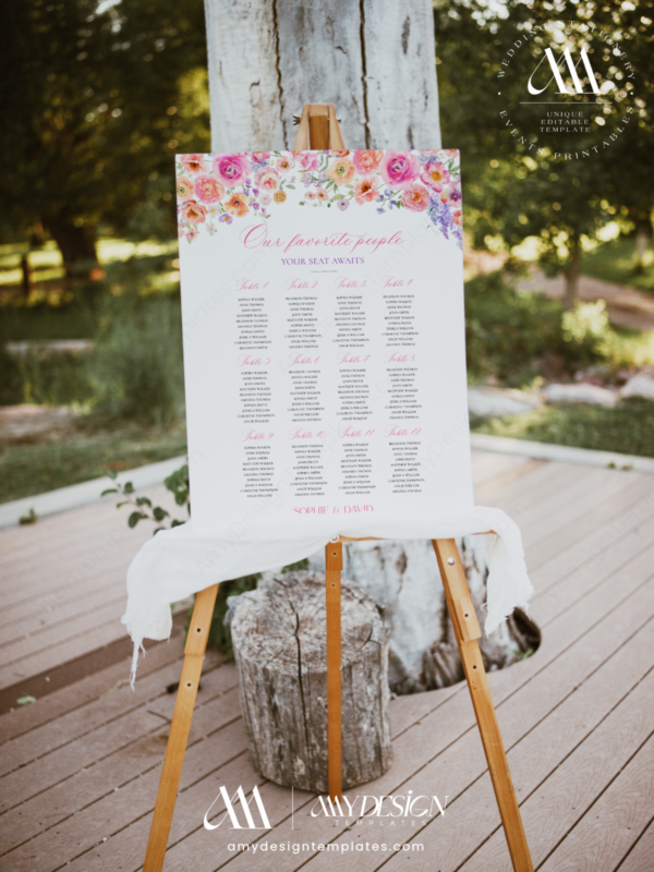 Spring Bloom Floral Wedding Invitation Template Bundle | 50+ Editable Colorful Wedding Stationery Templates Spring Bloom Floral Wedding Seating Chart Sign Template