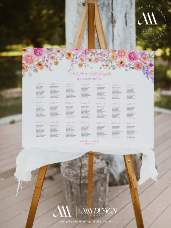 Spring Bloom Floral Wedding Invitation Template Bundle | 50+ Editable Colorful Wedding Stationery Templates Spring Bloom Floral Wedding Seating Chart Sign Template