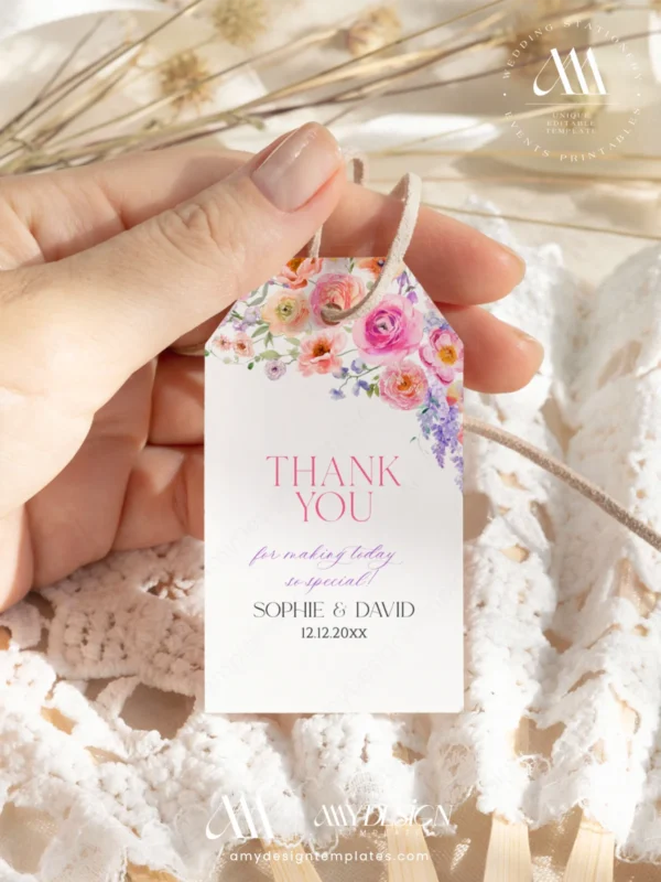 Spring Bloom Floral Wedding Invitation Template Bundle | 50+ Editable Colorful Wedding Stationery Templates Spring Bloom Floral Wedding Shower Favor Thank You Tags template