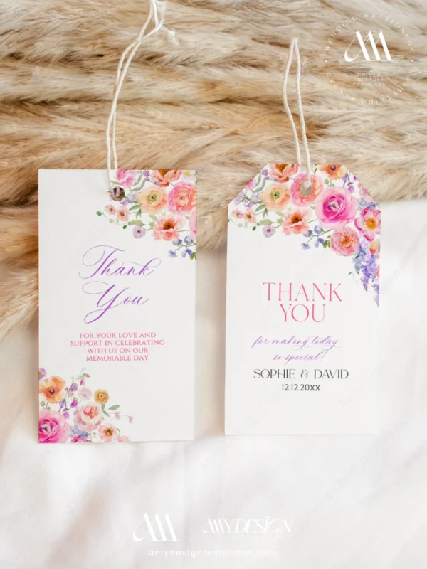 Spring Bloom Floral Wedding Invitation Template Bundle | 50+ Editable Colorful Wedding Stationery Templates Spring Bloom Floral Wedding Shower Favor Thank You Tags template