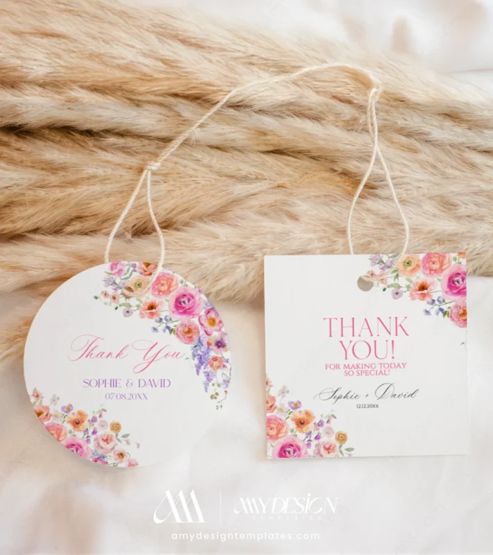 Spring Bloom Floral Wedding Invitation Template Bundle | 50+ Editable Colorful Wedding Stationery Templates Spring Bloom Floral Wedding Shower Favor Thank You Tags template