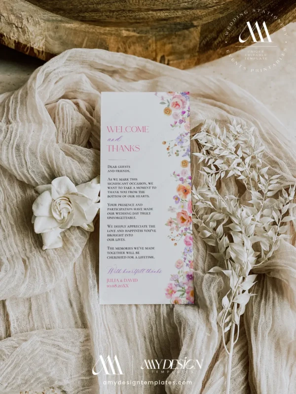 Spring Bloom Floral Wedding Invitation Template Bundle | 50+ Editable Colorful Wedding Stationery Templates Spring Bloom Floral Wedding Thank You napkin note template