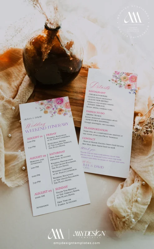 Spring Bloom Floral Wedding Invitation Template Bundle | 50+ Editable Colorful Wedding Stationery Templates Wedding Itinerary Weekend Spring Bloom Template