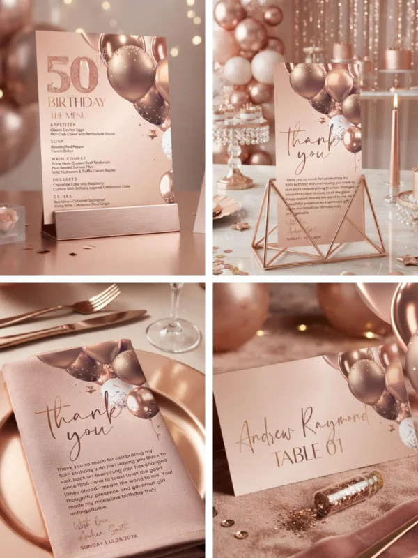 Rose Gold Birthday Invitation Bundle | Editable Any Age Birthday Party Template Canva | 50th 60th 30th 40th Birthday Decorations Signs Menus Rose Gold Birthday Invitation Bundle, Editable Any Age Birthday Party Template Canva, 50th 60th 30th 40th Birthday Decorations, Signs Menus