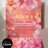 Pink Tropical Floral Birthday Invitation | Disco Ball Summer Party Invite | Canva Editable Template Tropical Pink Floral Birthday Party Invitation, Pink Disco Ball Summer Invite, Hibiscus & Citrus Theme, Canva Editable Template, Digital Download