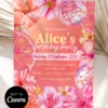 Pink Tropical Floral Birthday Invitation | Disco Ball Summer Party Invite | Canva Editable Template Pink Tropical Floral Birthday Invitation | Disco Ball Summer Party Invite | Canva Editable Template