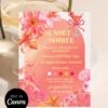 Sunset Soiree Tropical Birthday Invitation | Coral Pink Beach Cocktail Party Canva Template Sunset Soiree Tropical Birthday Invitation | Coral Pink Beach Cocktail Party Canva Template