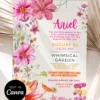 Whimsical Garden Tropical Birthday Invitation | Wildflower Hibiscus Cocktail Beach Template Whimsical Garden Tropical Birthday Invitation, Wildflower & Hibiscus Floral Card, Cocktail Lime Seashell Theme, Customizable Canva Layout, Digital File