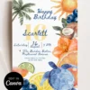Tropical Ocean Theme Birthday Party Invitation Canva Template | Sea Turtle Coconut Palm Tree Tropical Ocean Theme Birthday Party Invitation Canva Template | Sea Turtle Coconut Palm Tree