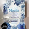 Blue Coastal Sea Turtle Pool Party Invitation Canva Template | Ocean Shell Coral Invite Card Blue Coastal Sea Turtle Pool Party Invitation Canva Template | Ocean Shell Coral Invite Card