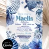 Blue Coastal Sea Turtle Pool Party Invitation Canva Template | Ocean Shell Coral Invite Card Blue Coastal Sea Turtle Pool Party Invitation Canva Template | Ocean Shell Coral Invite Card