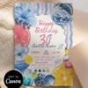 Blue Pink Beach Disco Birthday Party Invitation Canva Template | Silver Mirror Ball Citrus Tropical Invite Card Blue Pink Beach Disco Birthday Party Invitation Canva Template | Silver Mirror Ball Citrus Tropical Invite Card