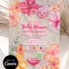 Tropical Birthday Party Invitation Card Canva Template | Water Ripple Pink Tropical House Party | Margarita Floral Disco Ball Tropical Birthday Party Invitation Card Canva Template | Water Ripple Pink Tropical House Party | Margarita Floral Disco Ball