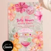Tropical Birthday Party Invitation Card Canva Template | Water Ripple Pink Tropical House Party | Margarita Floral Disco Ball Tropical Birthday Party Invitation Card Canva Template | Water Ripple Pink Tropical House Party | Margarita Floral Disco Ball