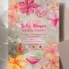 Tropical Birthday Party Invitation Card Canva Template | Water Ripple Pink Tropical House Party | Margarita Floral Disco Ball Tropical Birthday Party Invitation Card Canva Template | Water Ripple Pink Tropical House Party | Margarita Floral Disco Ball